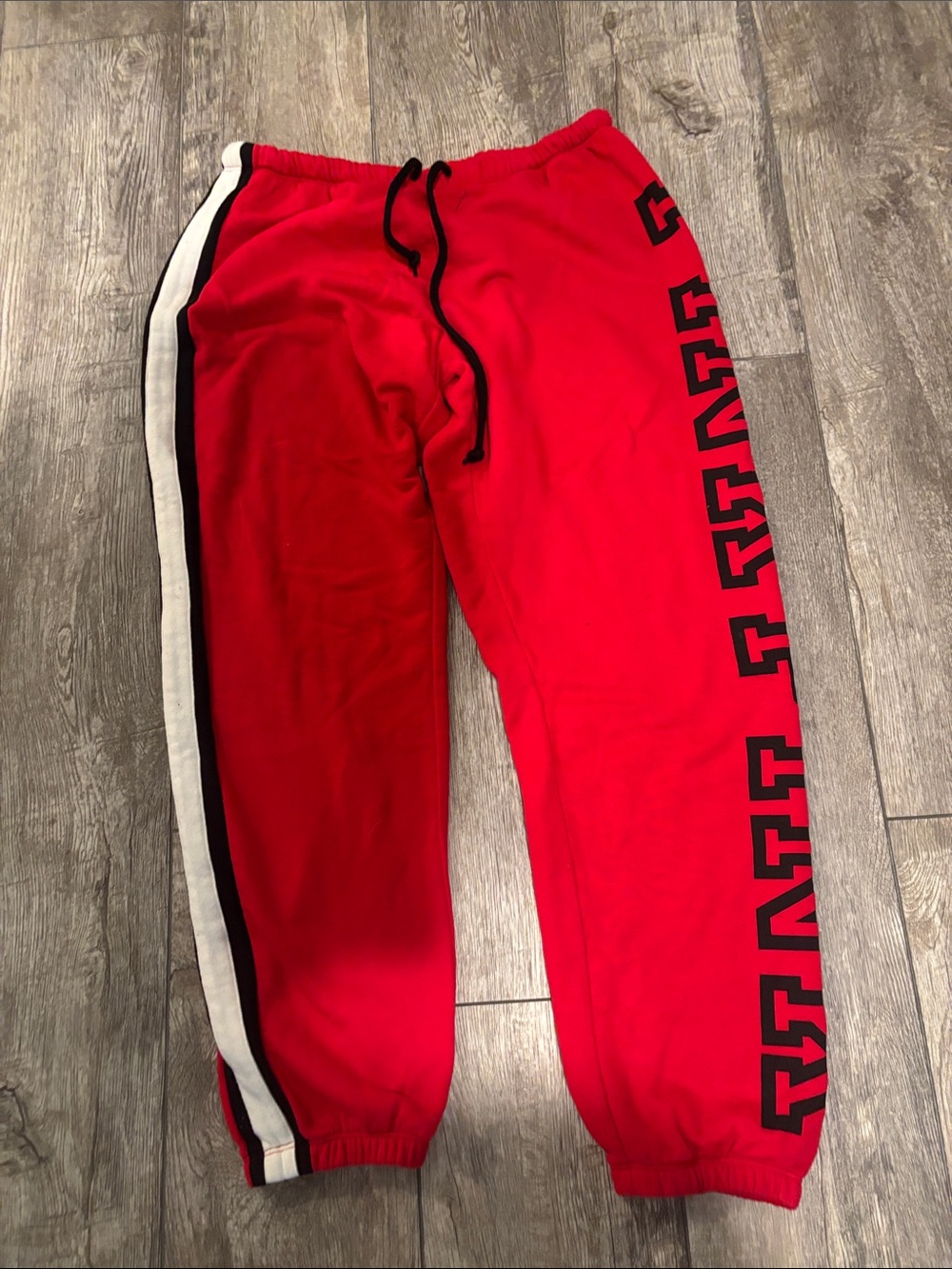 PINK Victoria's Secret Red Track Joggers with Black & White Side Stripe
